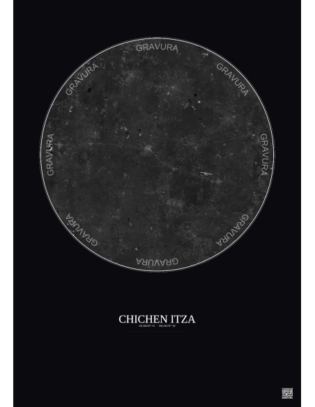 Affiche Chichen Itza – Poster vue satellite 30km N&B | Gravura – Fond foncé