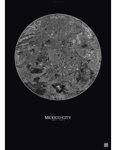 Affiche Mexico City – Poster vue satellite 10km N&B | Gravura – Fond foncé