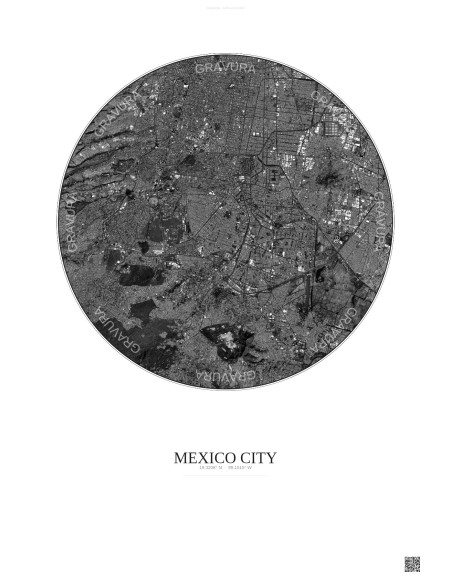 Mexico City Satellite View Poster 10km B&W | Gravura – Light background
