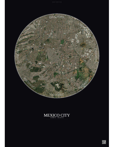 Affiche Mexico City – Poster vue satellite 10km Couleur | Gravura – Fond foncé