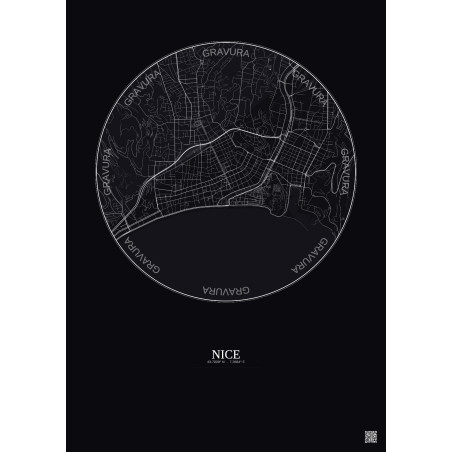 Affiche Nice – Poster carte de ville 2.5km | Gravura – Fond foncé