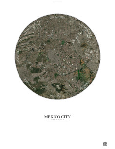Affiche Mexico City – Poster vue satellite 10km Couleur | Gravura – Fond clair