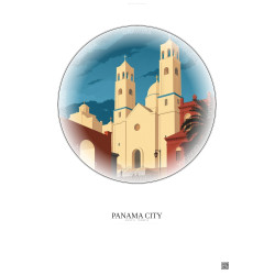 Affiche Panama City – Poster illustration vintage – Metropolitan Cathedral Of Panama City | Gravura – Fond clair