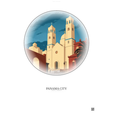 Panama City Vintage Travel Poster – Metropolitan Cathedral Of Panama City | Gravura – Light background