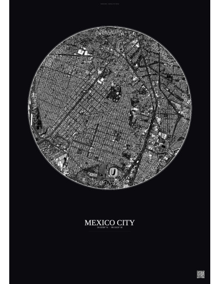 Mexico City Satellite View Poster 2.5km B&W | Gravura – Dark background