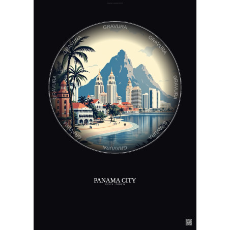 Affiche Panama City – Poster illustration vintage – Panama City | Gravura – Fond foncé