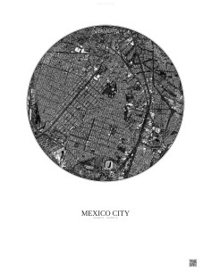 Affiche Mexico City – Poster vue satellite 2.5km N&B | Gravura – Fond clair