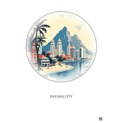Affiche Panama City – Poster illustration vintage – Panama City | Gravura – Fond clair