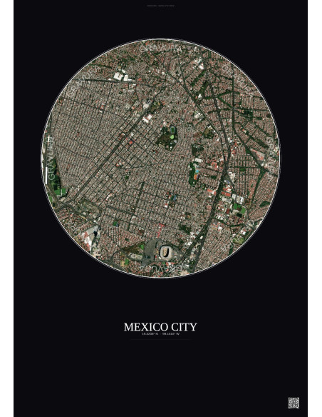 Mexico City Satellite View Poster 2.5km Color | Gravura – Dark background