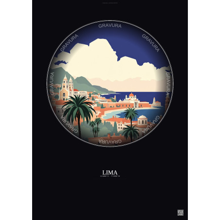 Affiche Lima – Poster illustration vintage – Lima | Gravura – Fond foncé