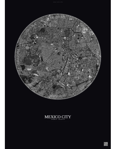 Mexico City Satellite View Poster 6km B&W | Gravura – Dark background