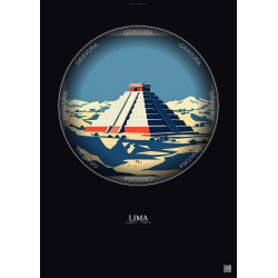 Affiche Lima – Poster illustration vintage – Pachacamac | Gravura – Fond foncé