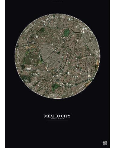 Affiche Mexico City – Poster vue satellite 6km Couleur | Gravura – Fond foncé