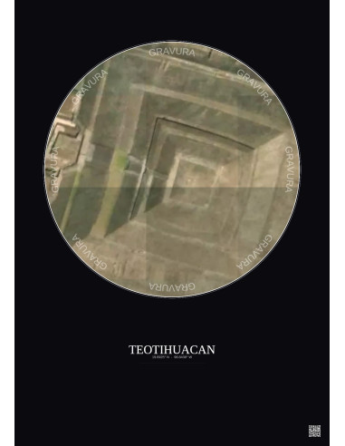 Affiche Teotihuacan – Poster vue satellite 0.1km Couleur | Gravura – Fond foncé
