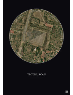 Affiche Teotihuacan – Poster vue satellite 0.5km Couleur | Gravura – Fond foncé