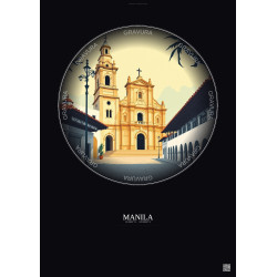 Affiche Manila – Poster illustration vintage – San Agustin Church | Gravura – Fond foncé