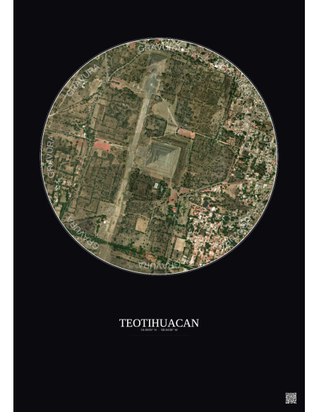 Teotihuacan Satellite View Poster 1km Color | Gravura – Dark background