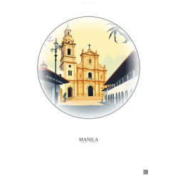 Affiche Manila – Poster illustration vintage – San Agustin Church | Gravura – Fond clair