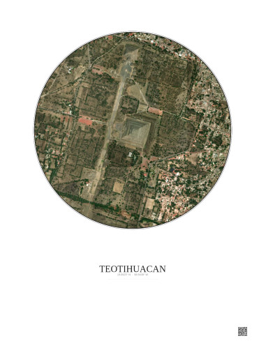 Affiche Teotihuacan – Poster vue satellite 1km Couleur | Gravura – Fond clair