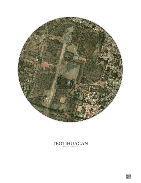 Affiche Teotihuacan – Poster vue satellite 1km Couleur | Gravura – Fond clair