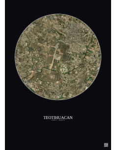 Affiche Teotihuacan – Poster vue satellite 2.5km Couleur | Gravura – Fond foncé