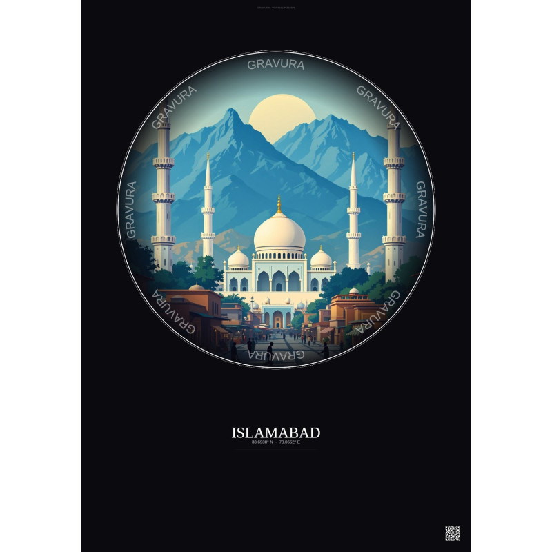 Affiche Islamabad – Poster illustration vintage – Islamabad | Gravura – Fond foncé