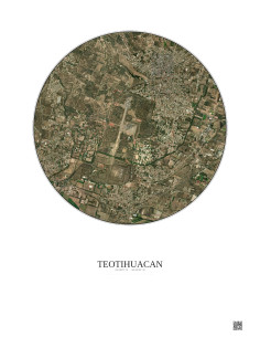 Affiche Teotihuacan – Poster vue satellite 2.5km Couleur | Gravura – Fond clair