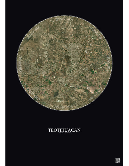 Teotihuacan Satellite View Poster 5km Color | Gravura – Dark background