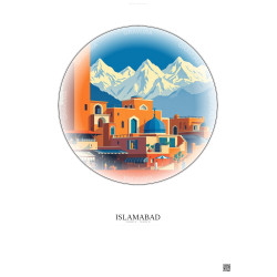 Affiche Islamabad – Poster illustration vintage – Lok Virsa Museum | Gravura – Fond clair