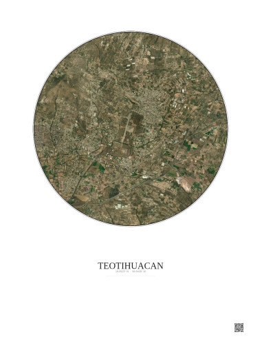 Affiche Teotihuacan – Poster vue satellite 5km Couleur | Gravura – Fond clair