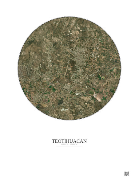 Affiche Teotihuacan – Poster vue satellite 5km Couleur | Gravura – Fond clair