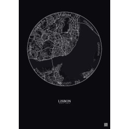 Lisbon City Map Poster 10km | Gravura – Dark background