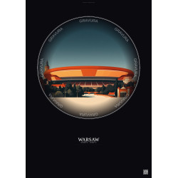 Affiche Warsaw – Poster illustration vintage – Kazimierz Gorski National Stadium | Gravura – Fond foncé