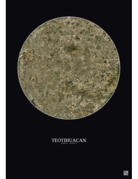 Teotihuacan Satellite View Poster 20km Color | Gravura – Dark background