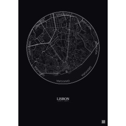 Lisbon City Map Poster 2.5km | Gravura – Dark background