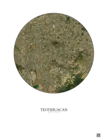 Affiche Teotihuacan – Poster vue satellite 30km Couleur | Gravura – Fond clair