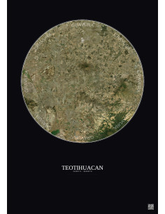 Affiche Teotihuacan – Poster vue satellite 30km Couleur | Gravura – Fond foncé