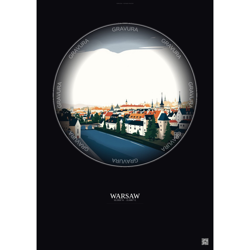 Affiche Warsaw – Poster illustration vintage – Warsaw Ghetto | Gravura – Fond foncé