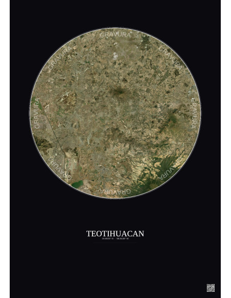 Affiche Teotihuacan – Poster vue satellite 30km Couleur | Gravura – Fond foncé