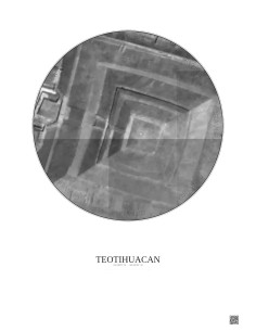 Affiche Teotihuacan – Poster vue satellite 0.1km N&B | Gravura – Fond clair
