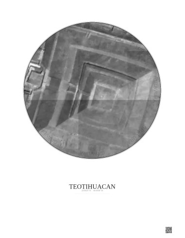 Affiche Teotihuacan – Poster vue satellite 0.1km N&B | Gravura – Fond clair