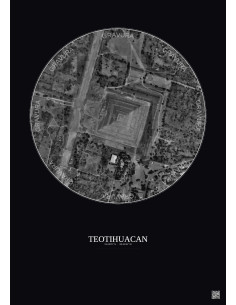Affiche Teotihuacan – Poster vue satellite 0.5km N&B | Gravura – Fond foncé