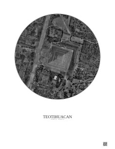 Affiche Teotihuacan – Poster vue satellite 0.5km N&B | Gravura – Fond clair
