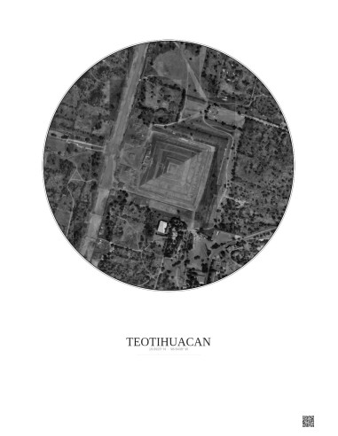 Teotihuacan Satellite View Poster 0.5km B&W | Gravura – Light background