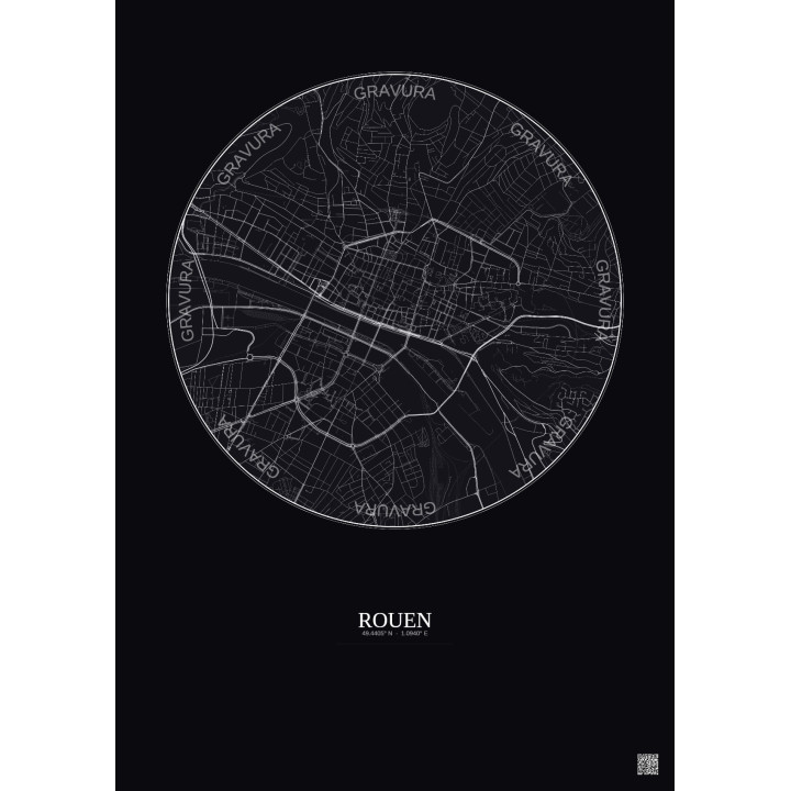 Affiche Rouen – Poster carte de ville 2.5km | Gravura – Fond foncé