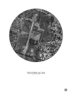 Teotihuacan Satellite View Poster 1km B&W | Gravura – Light background