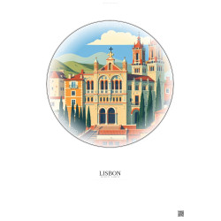 Affiche Lisbon – Poster illustration vintage – Jeronimos Monastery | Gravura – Fond clair