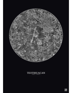 Teotihuacan Satellite View Poster 2.5km B&W | Gravura – Dark background