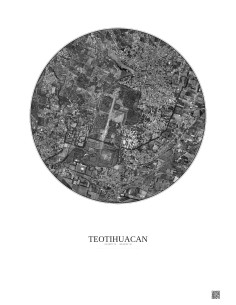 Affiche Teotihuacan – Poster vue satellite 2.5km N&B | Gravura – Fond clair