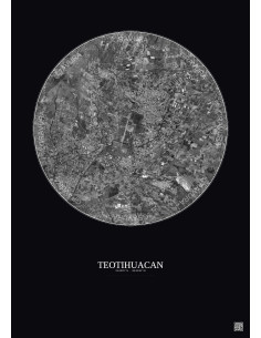 Affiche Teotihuacan – Poster vue satellite 5km N&B | Gravura – Fond foncé